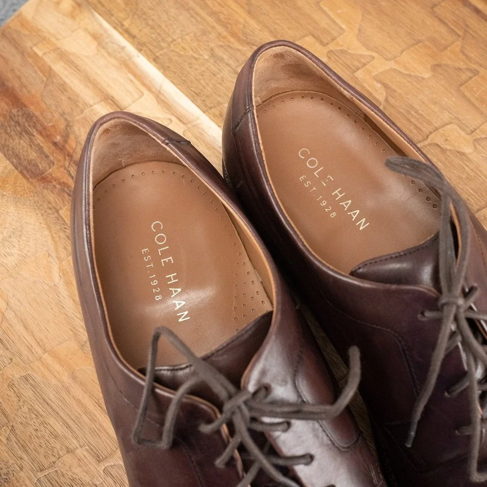 Cole Haan Mens 11 M Grand OS Oxford Brown Dress Shoes Plain Toe
